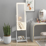 Led Lighted Floor Standing Mirror With Storage Shelf