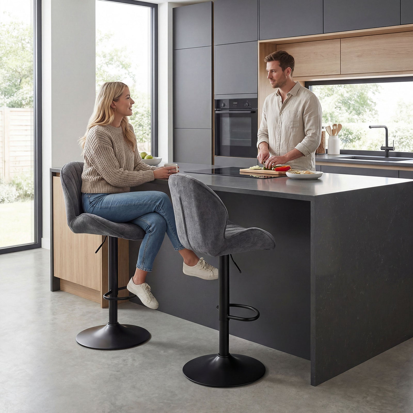 HOMCOM Modern Bar Stools Set Of 2, Swivel Counter Height Barstools, Grey