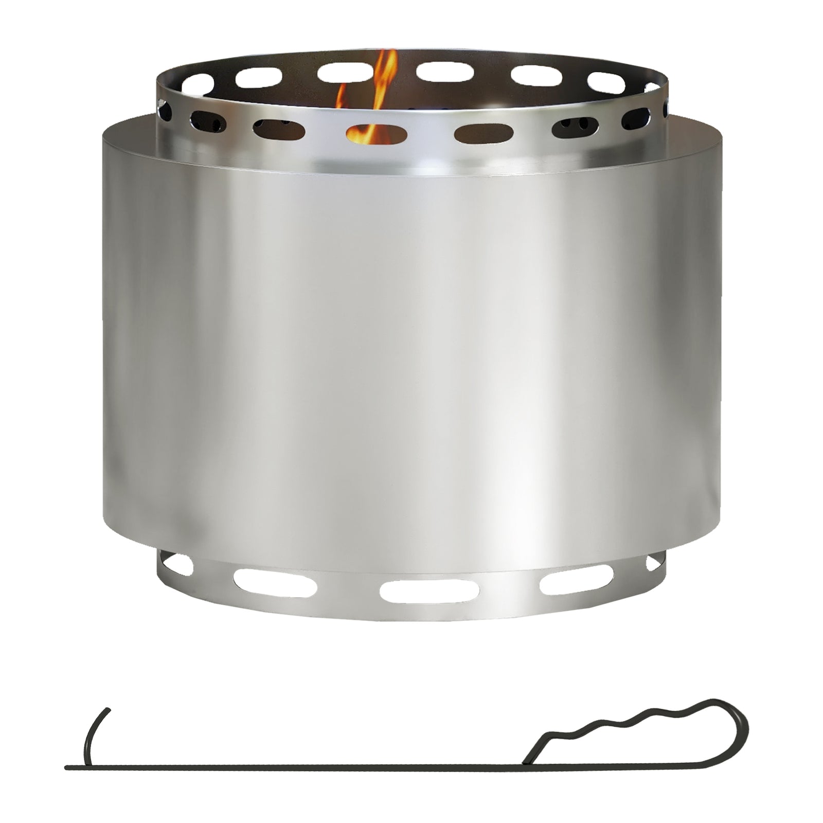 Smokeless Fire Pit W/ Poker, Metal | Silver