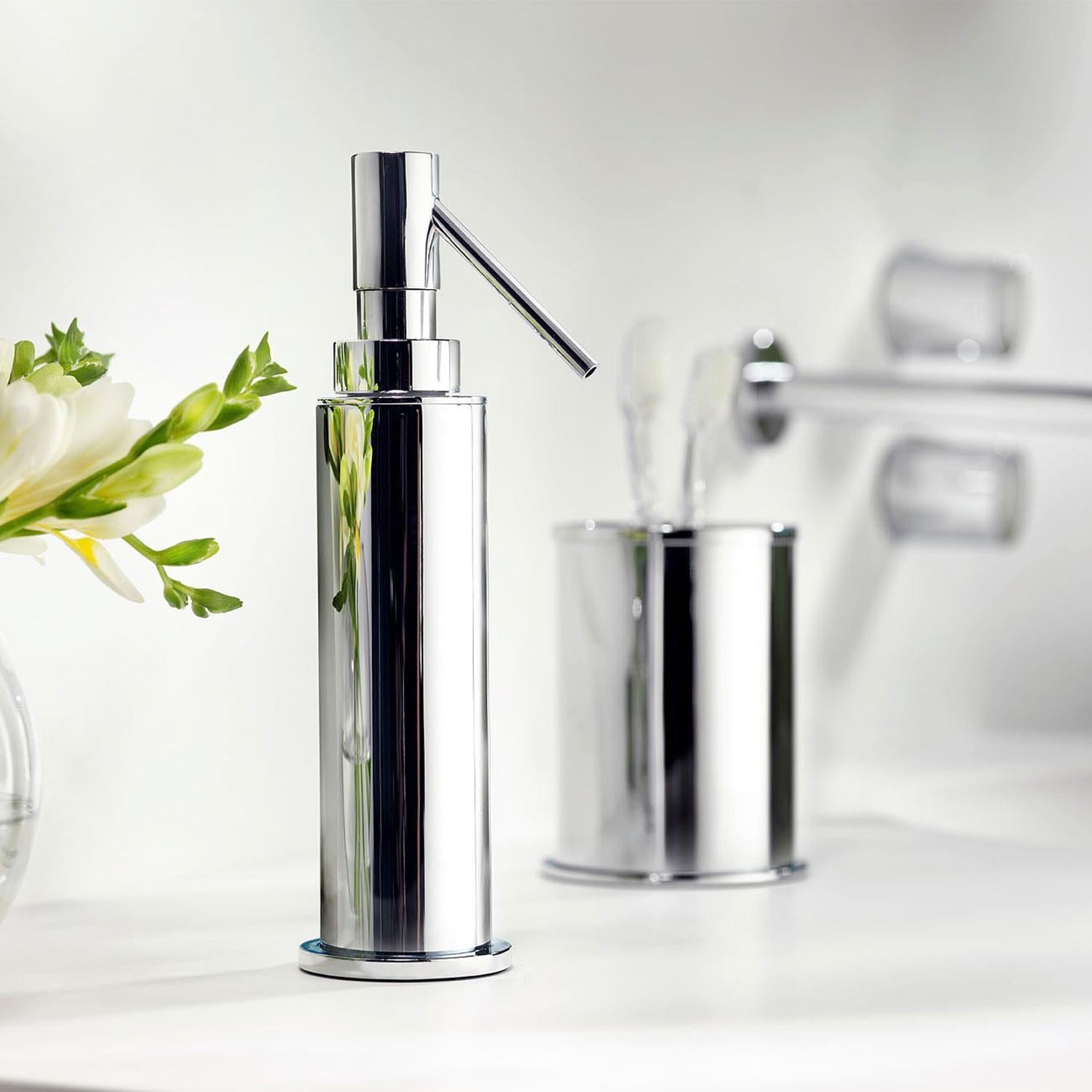 Soap Dispenser, 125ml Capacity Siver Gloss, Freestanding Collection Kubic