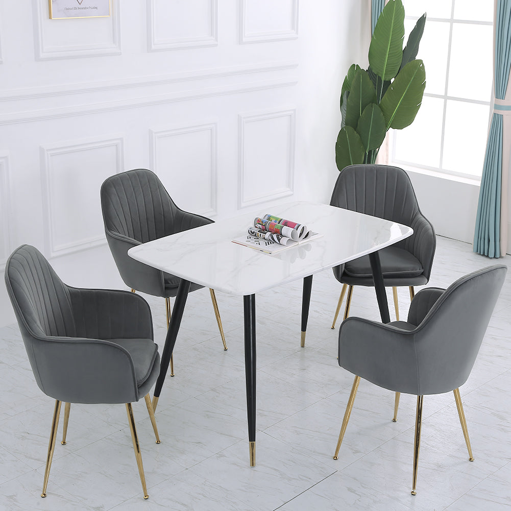 2pcs Modern Velvet Upholstered Dining Chairs With Polished Gold Legs | Dark Grey