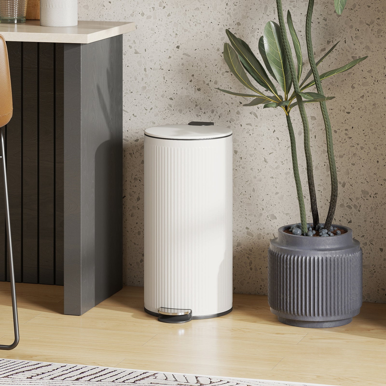 Kitchen Bin, 30 Litre Pedal Rubbish Bin With Removable Bucket | Cream