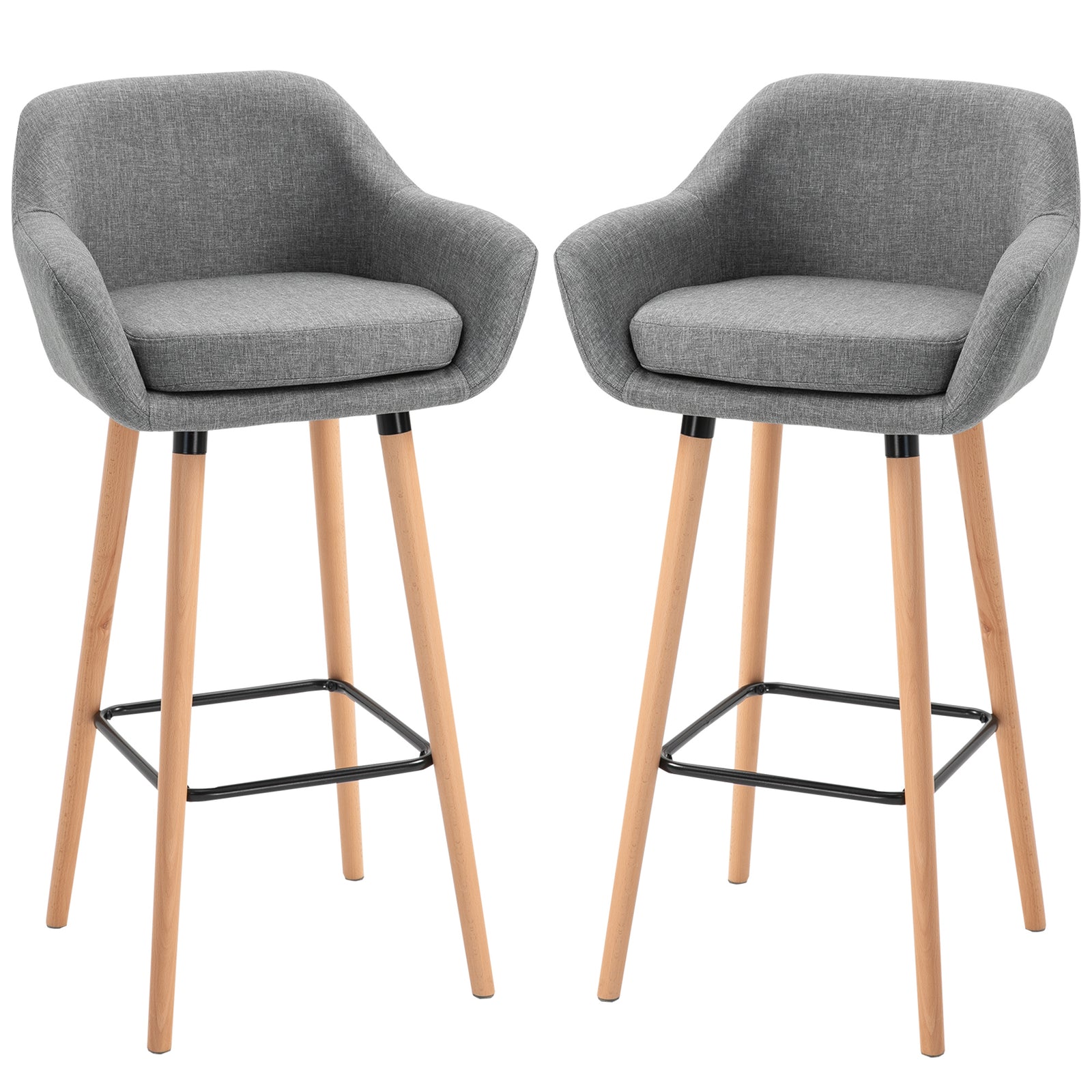 Upholstered Bucket Seat Bar Stools W/ Wood Legs