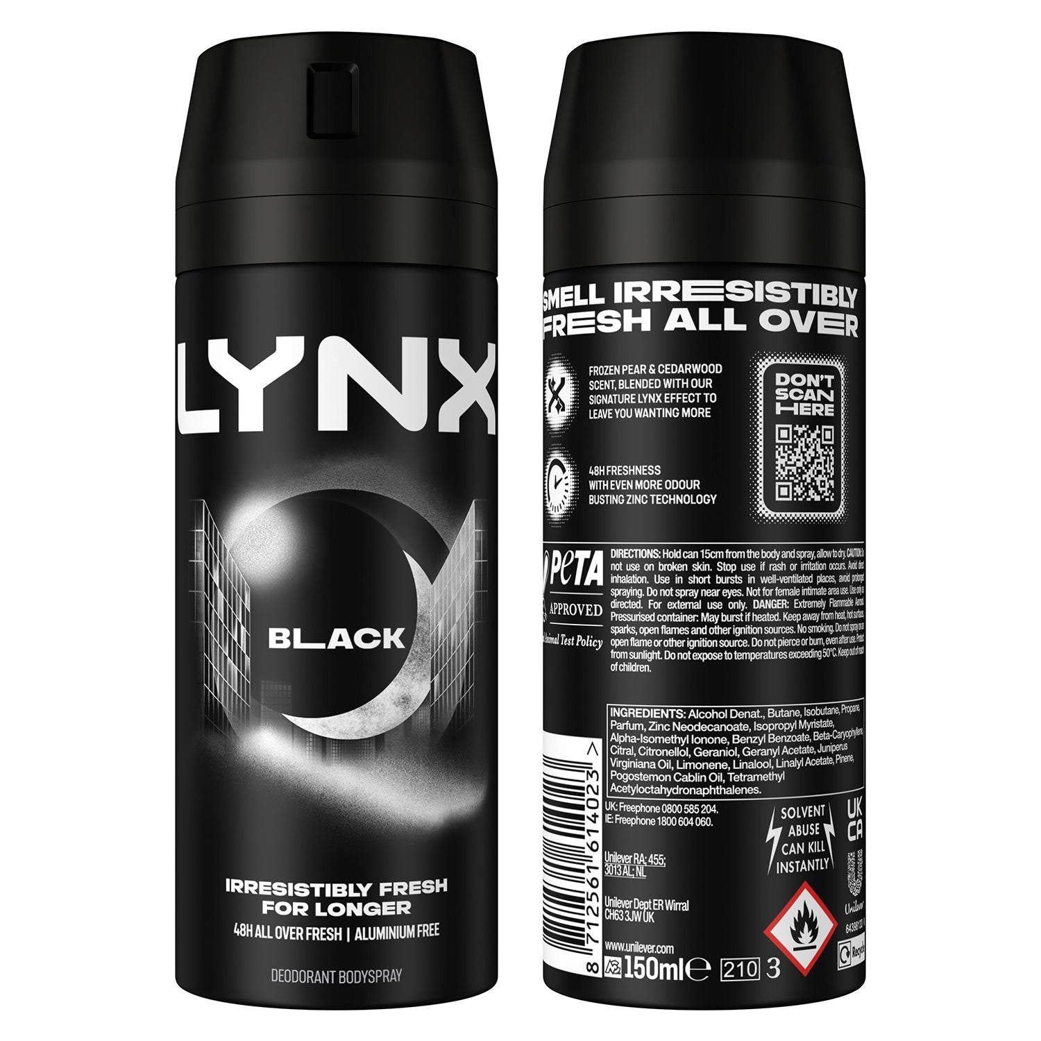 Body Spray Black 48-h High Definition Fragrance Deo For Men, 3x 150ml