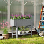 Wooden Raised Bed W/ Bed Liner, Storage Shelf | Gray