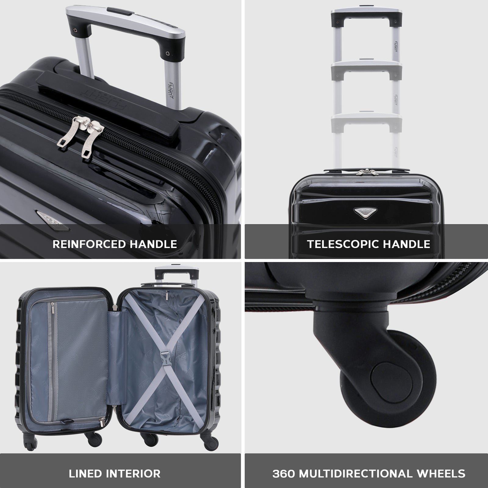 55x35x20cm Cabin Carry On Suitcase Hard Shell Overhead Luggage 100+ Airlines Approved | Cabin | Black Gloss