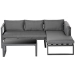Outsunny 3 Pcs L-shape Aluminium Garden Sofa Set, Grey