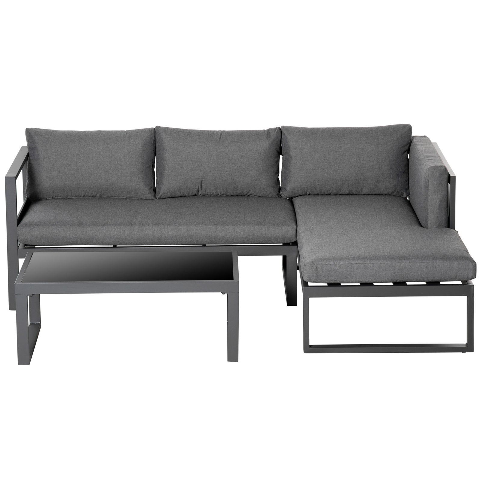 Outsunny 3 Pcs L-shape Aluminium Garden Sofa Set, Grey
