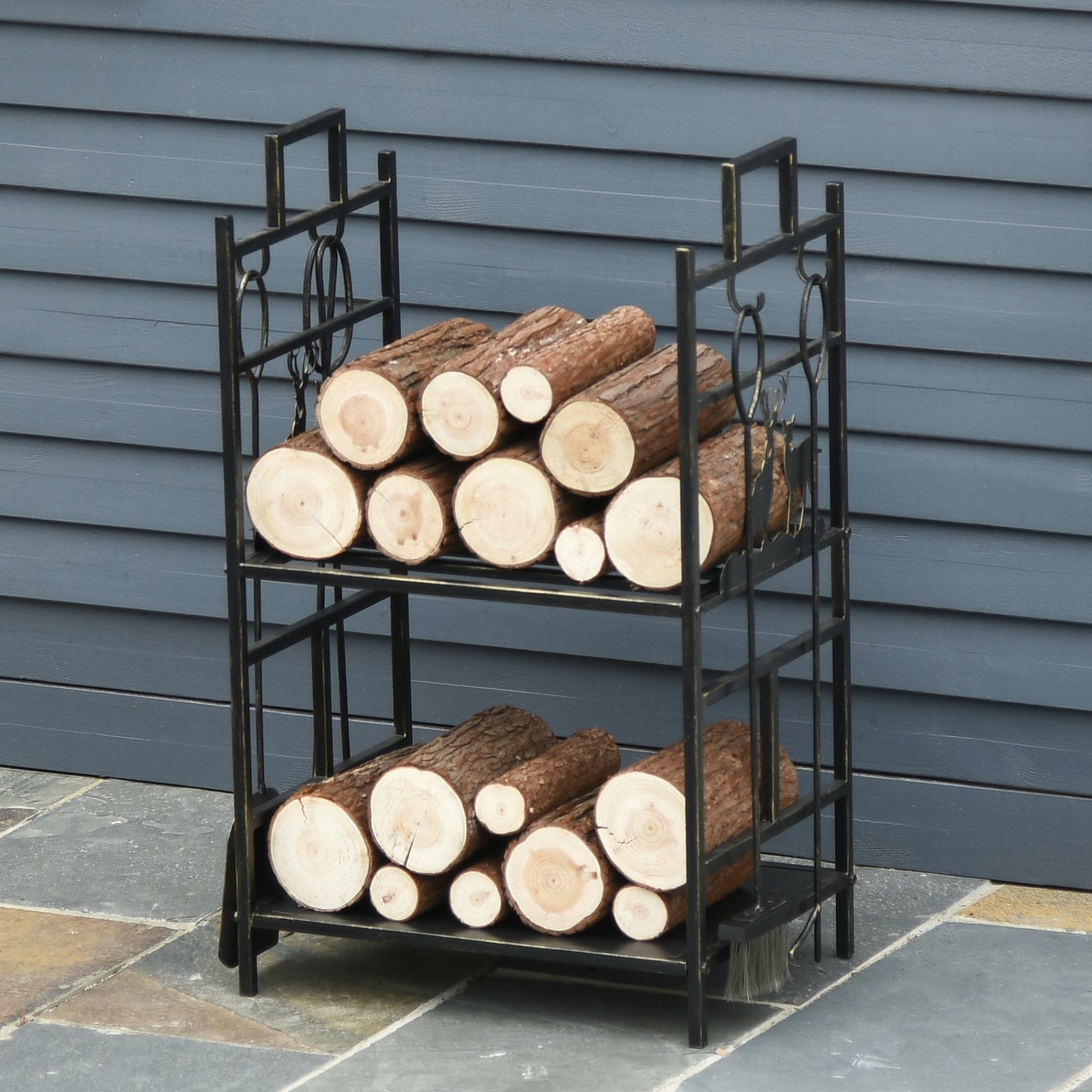 77cm Wrought Iron Firewood Holder W/ 4 Tools