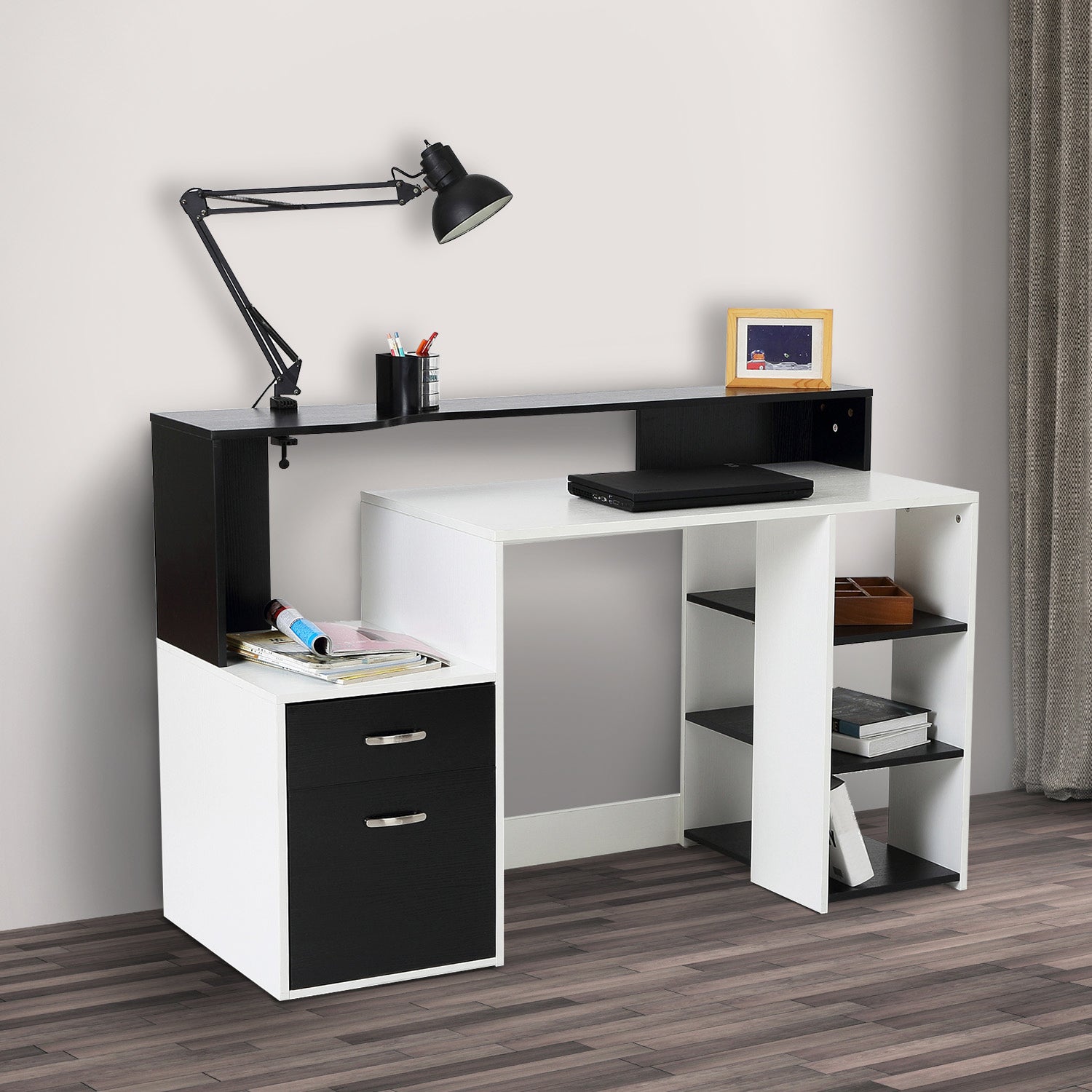 Multi-storage & Workstation Desk Table Storage Shelves Home | Black