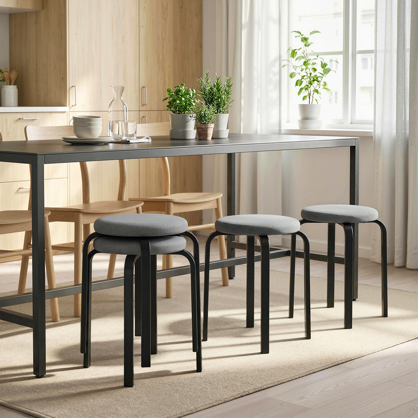 Stackable Stools Modern Cushioned Set Of 4 | Dark Grey