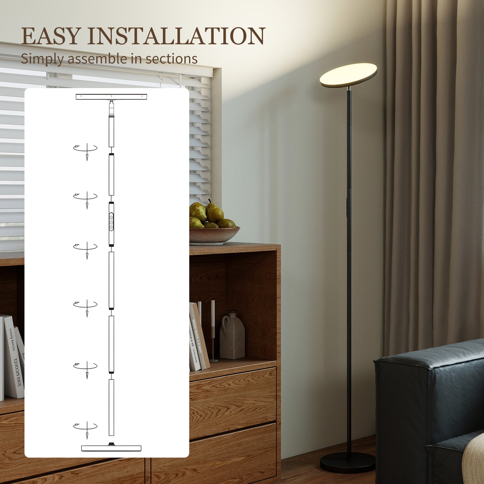 HOMCOM Rgb Floor Lamp With Rotatable Head, Modern Standing Lamp, Black