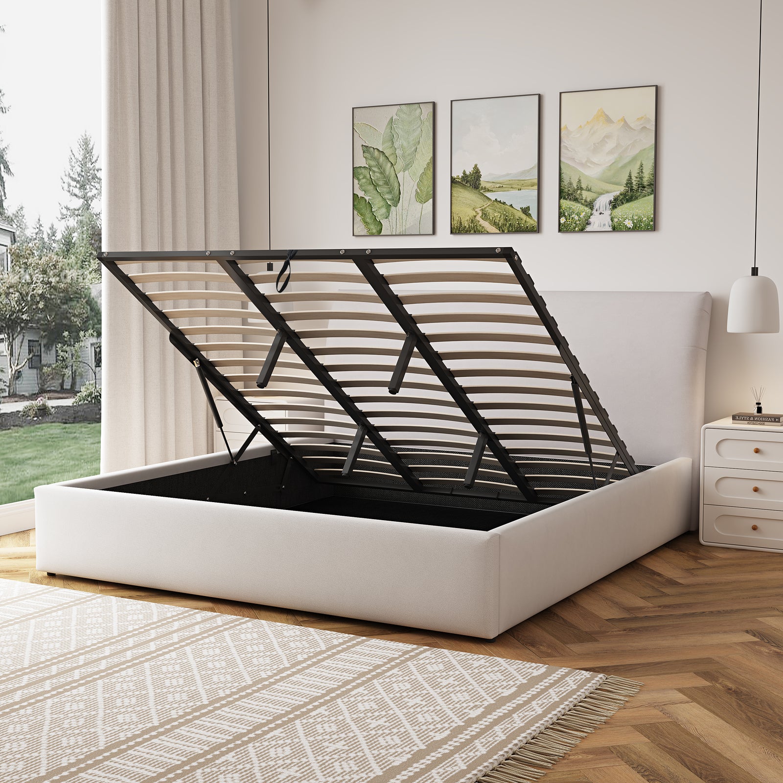 Bethany Fabric Ottoman Bed Frame | Super King | Beige