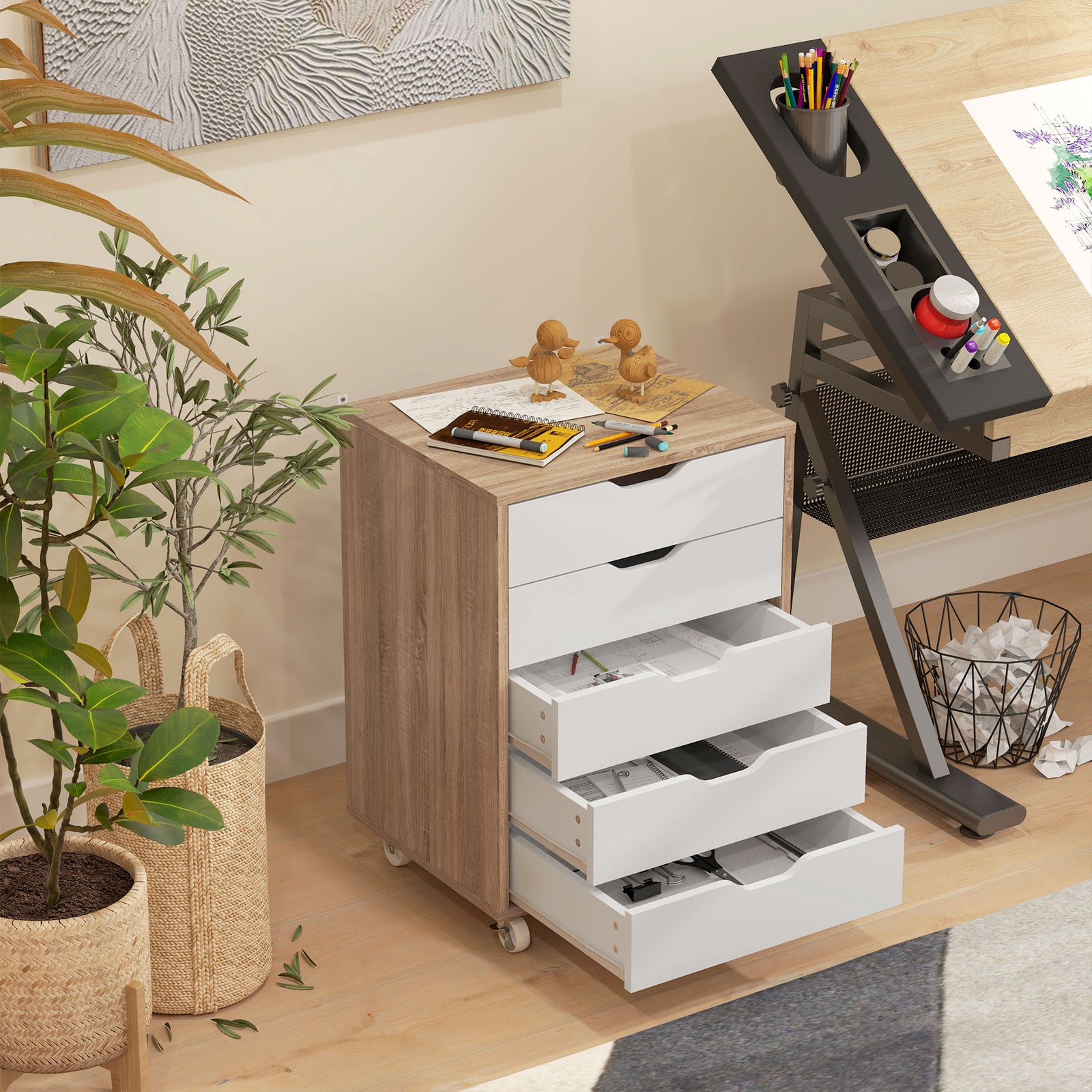 Mobile Filing Cabinet 5/7 Drawer File Cabinet With Wheels | Medium | Yellow