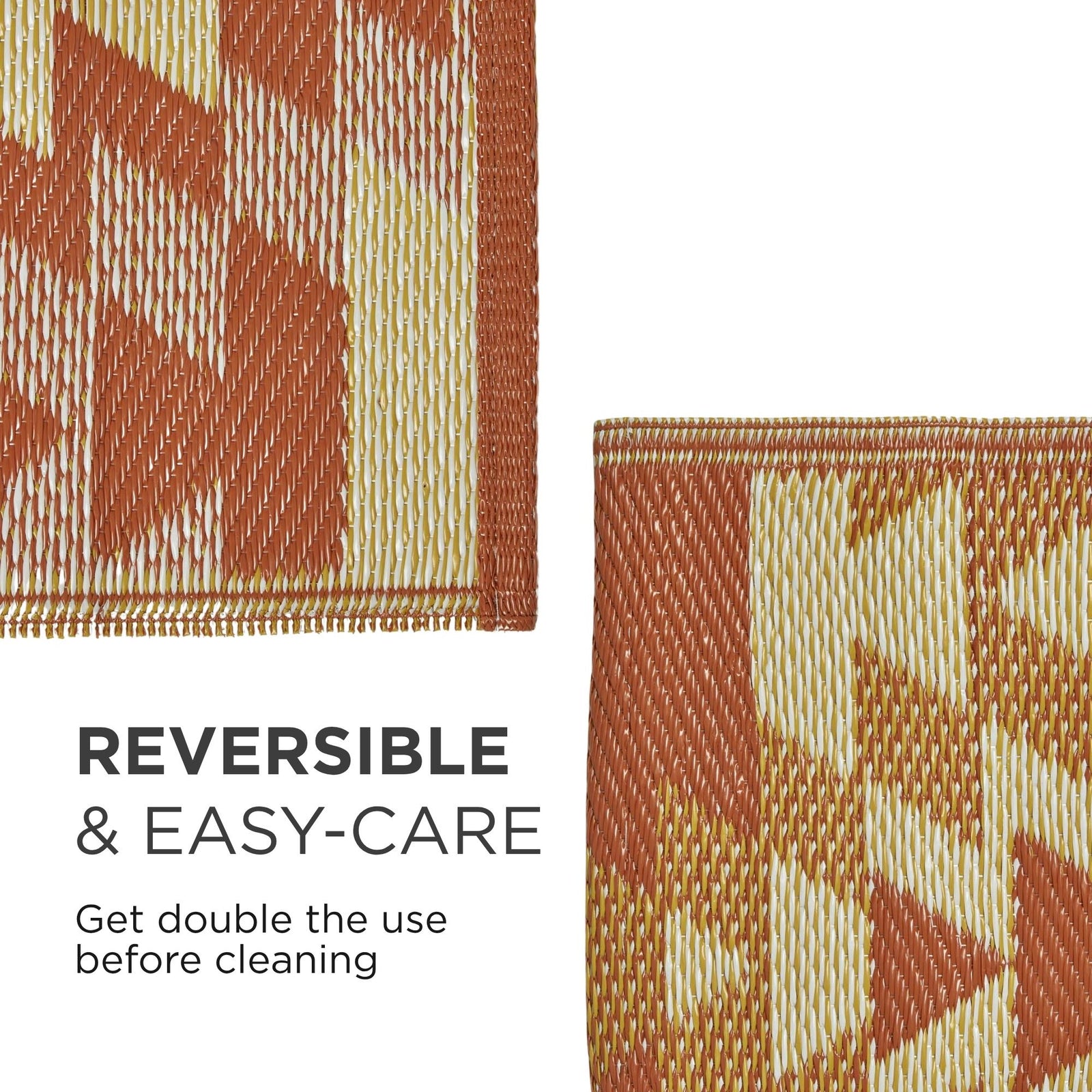 Luxury Outdoor Rug Waterproof Reversible For Garden Patio 100% Recycled, Orange Anya Aztec | 75cm x 200cm | Orange