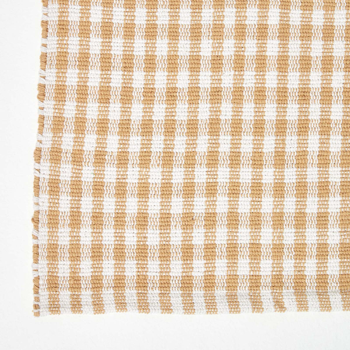 Cotton Gingham Check Rug Hand Woven | 200cm | Beige