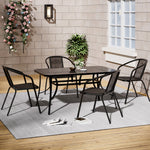 5 Pieces Garden Dining Set Outdoor Tempered Glass Garden Table With Rattan Chairs