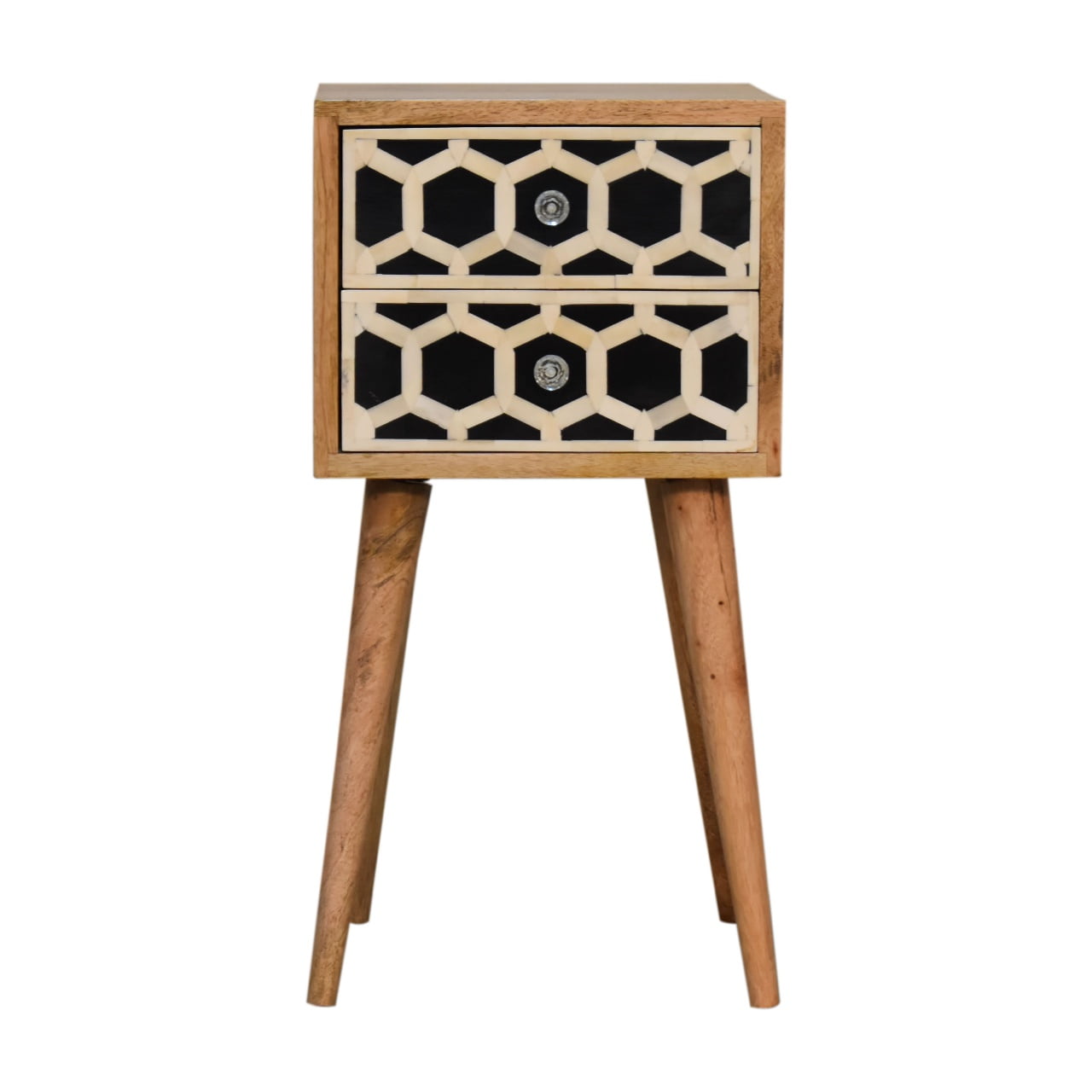 Solid Wood Mini Bone Inlay 2 Drawer Bedside