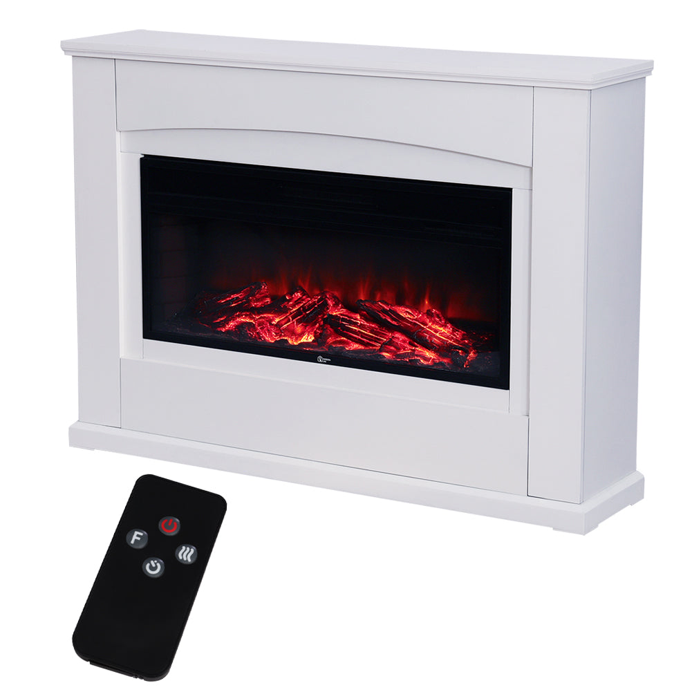 Recessed Electric Fireplace With Mantel, 1500w White Led Heater With Realistic Flame, 5-level Brightness & Remote Control