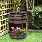 Electric Water Fountain Wood Barrel With Planter Decor
