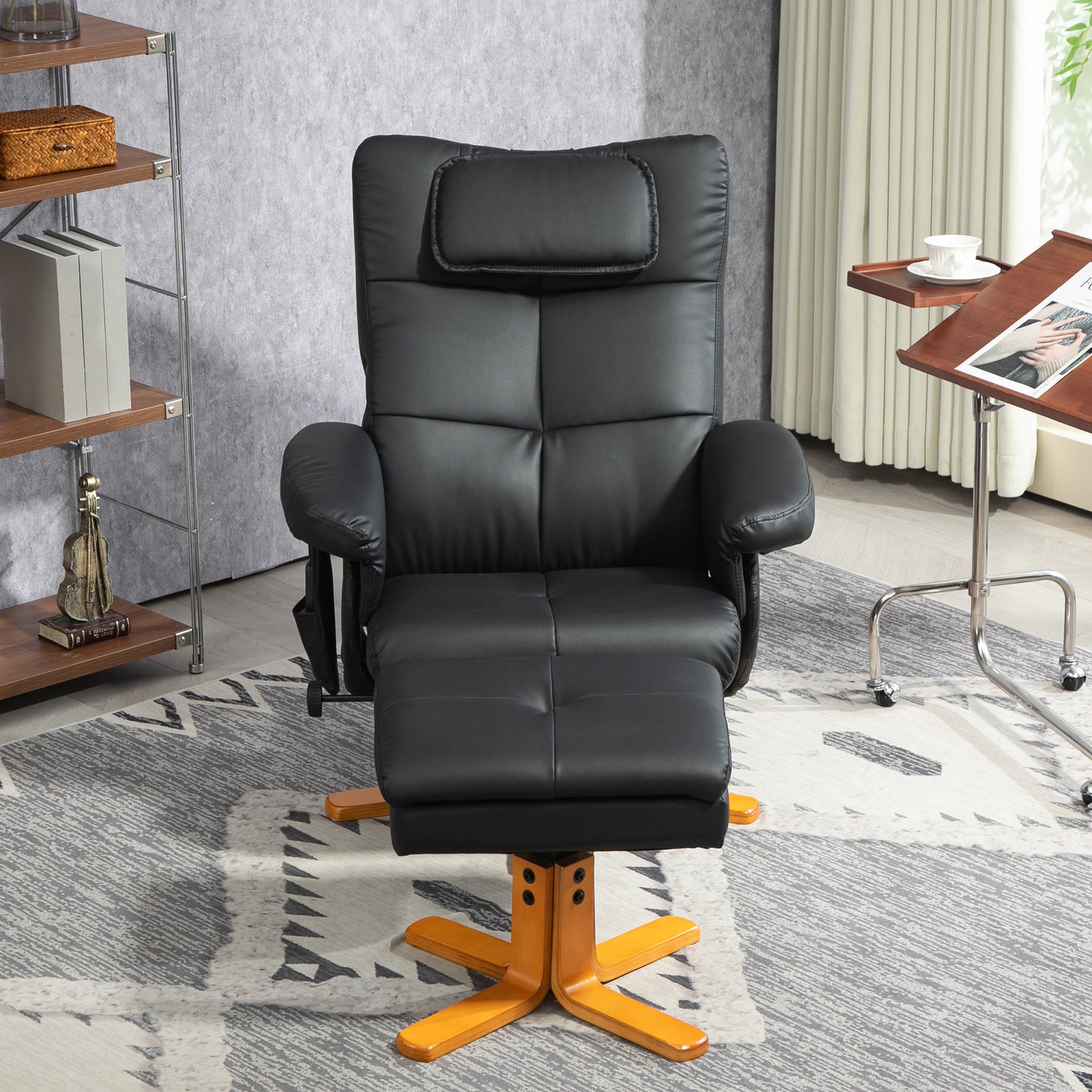 Massage Recliner Chair With Footstool And Hidden Storage | One Size | Black