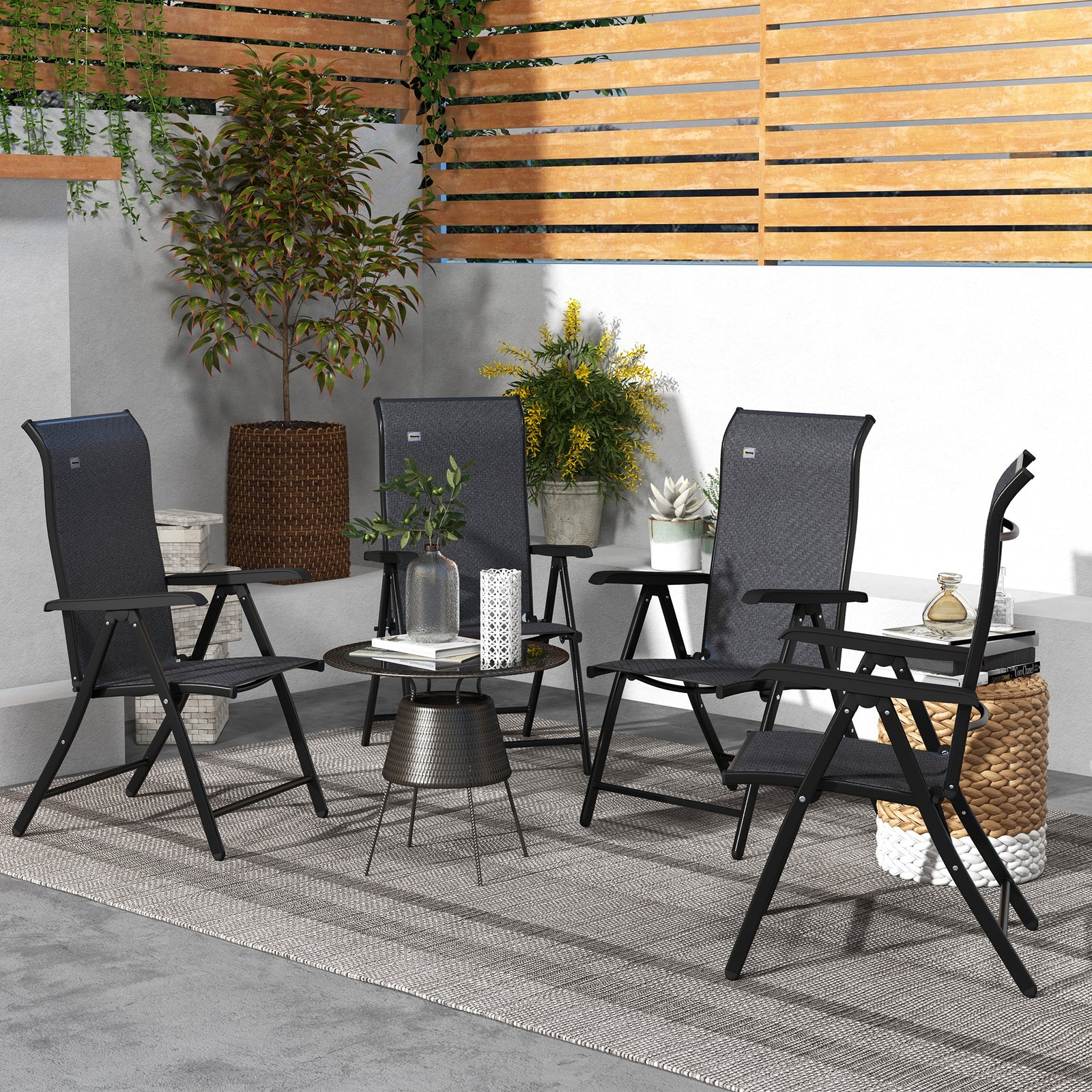 Outdoor Rattan Folding Chair Set W/ Adjustable Backrest | Set-of-4 | Gray