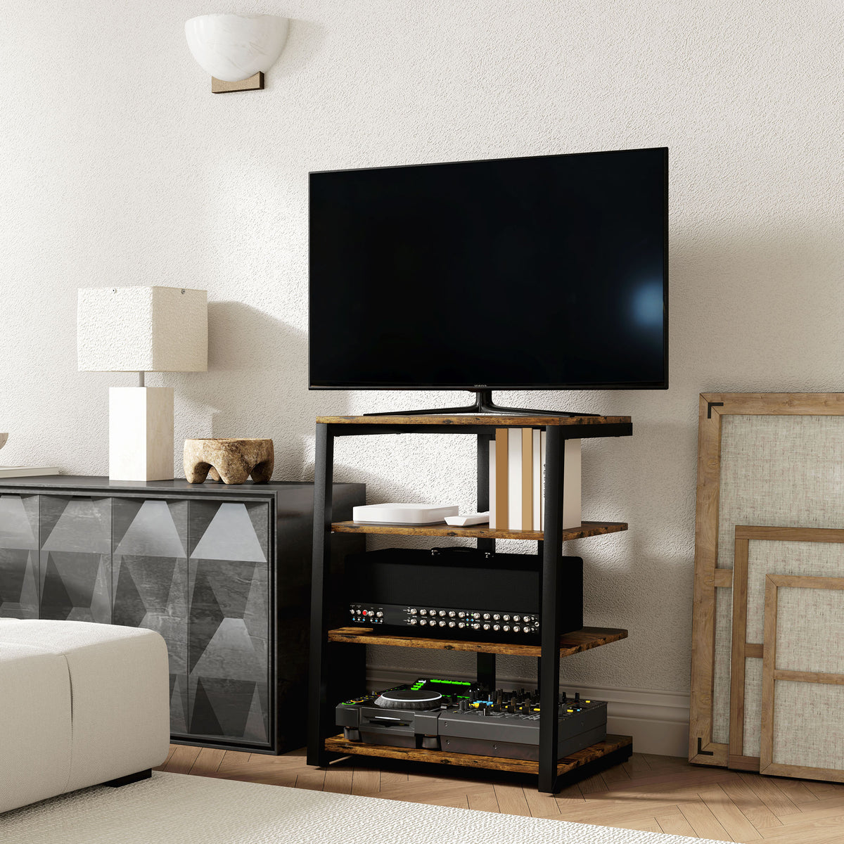 Hifi Rack Stand W/ 4-tier Record Player Stand | Brown