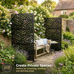 Indoor Outdoor Metal Privacy Screen - Leaf Pattern | Black