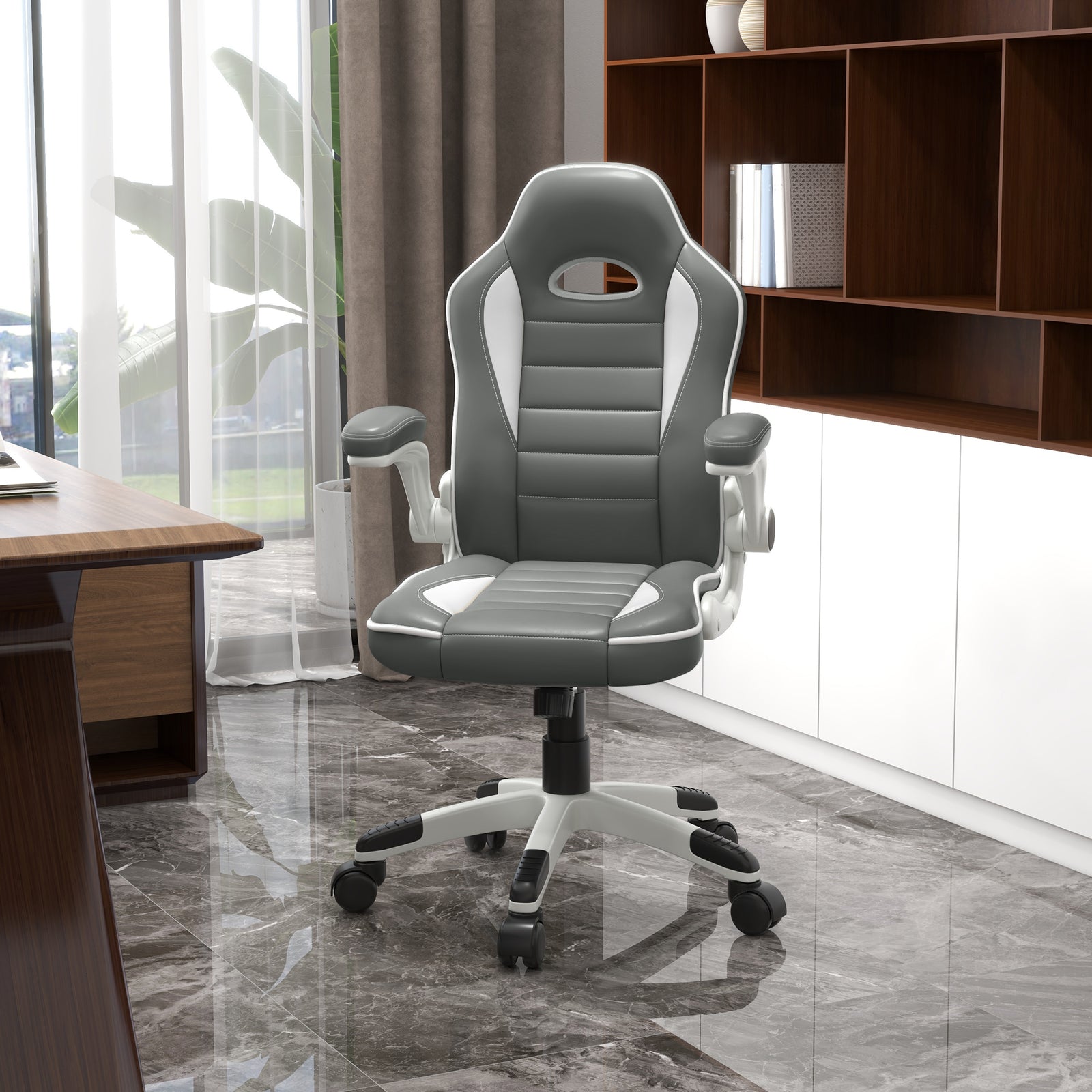 Gaming Chair Adjustable Flip Up Arms Grey