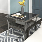 50cm Pe Rattan Coffee Table, Two-tier With Glass Top