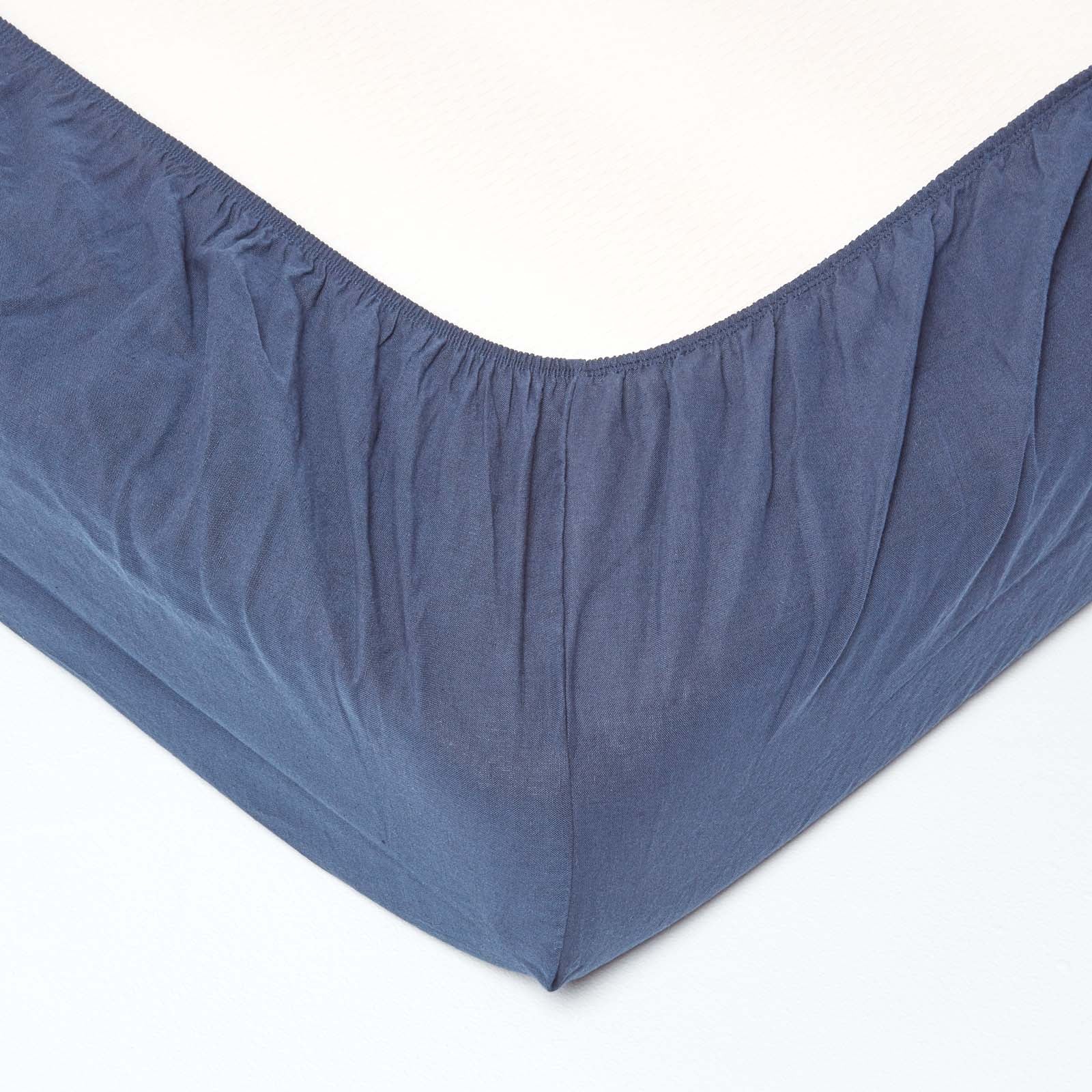 Luxury Linen Deep Fitted Sheet | Double | Navy Blue