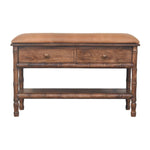 Solid Wood Bamboo Carved Storage, 2 Drawers And Open Shelf, Light Brown