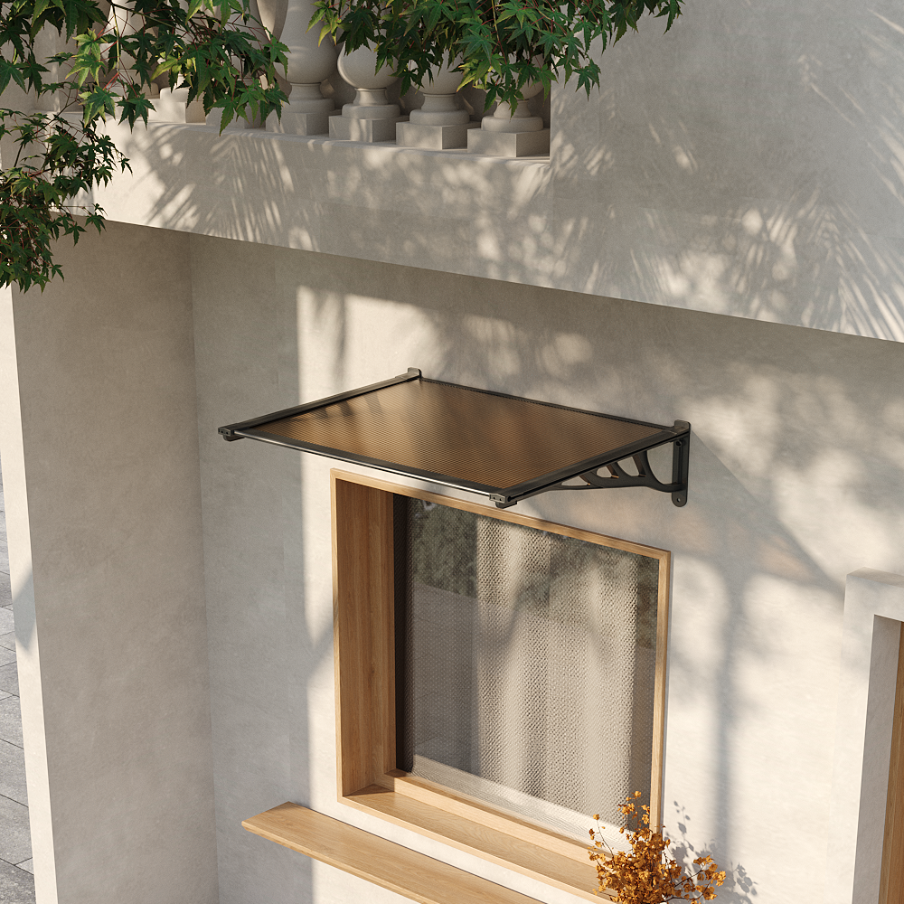 1.2-2.7m Flat Angle Outdoor Door Window Awning Canopy - Transparent Brown Sun & Rain Protection | XS | Brown