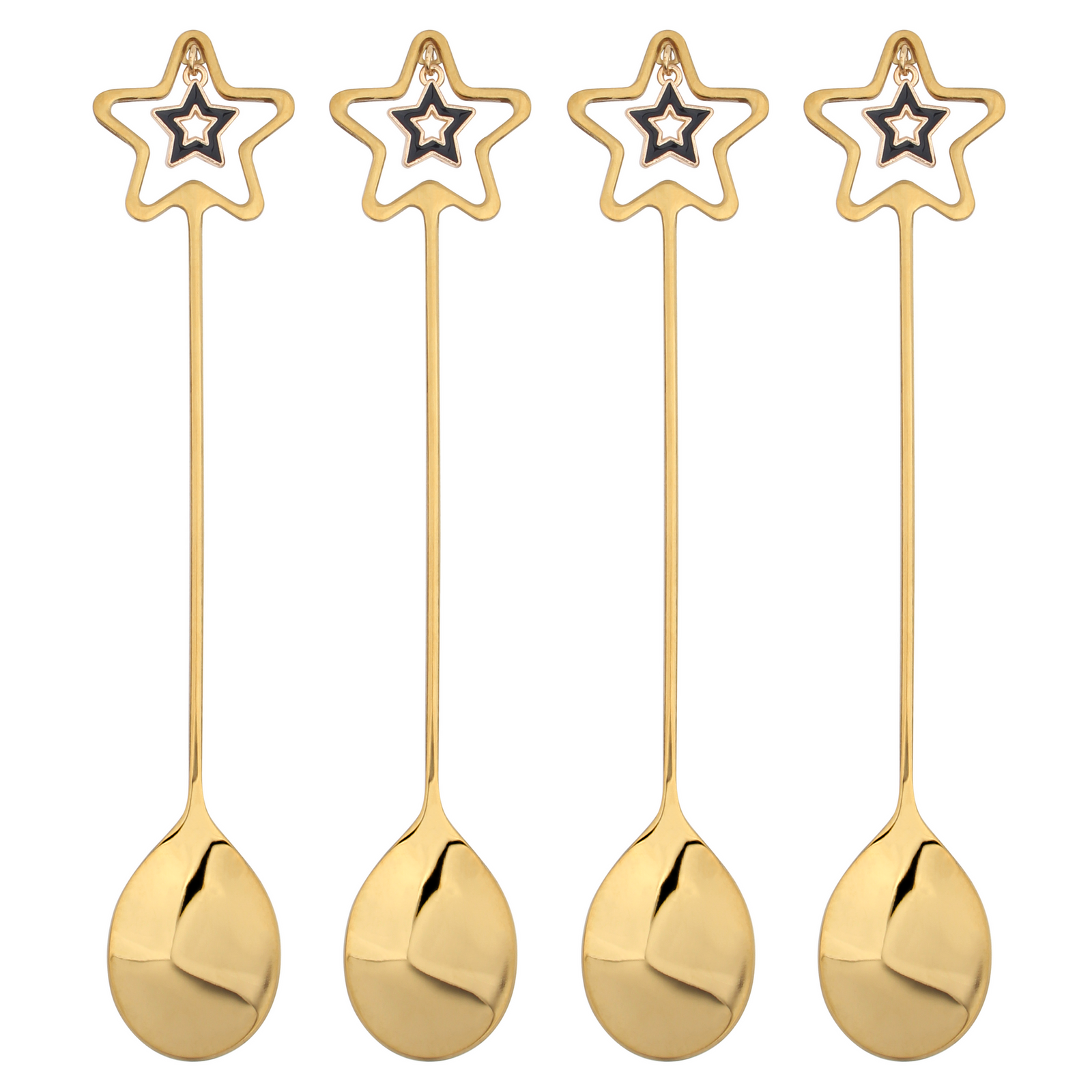 Tea Spoons Set 18/8 Stainless Steel 4pc Teaspoon Set Gold Star Christmas Gift | Gold