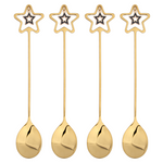Tea Spoons Set 18/8 Stainless Steel 4pc Teaspoon Set Gold Star Christmas Gift | Gold