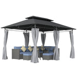 3x4m Garden Gazebo With Sides, Double Roof Metal Gazebo | Dark Grey