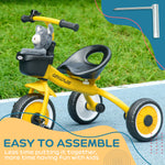Trike W/ Adjustable Seat Basket, Kids Tricycle For 2-5 Years Old | Yellow