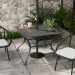 Garden Table W/ Parasol Hole For Four, Slatted Metal Top | Dark Gray