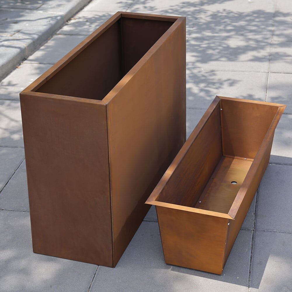 Long Corten Steel Long Tall Trough Metal Planter - Pre Rusted | 80cm x 25cm x 60cm | Brown