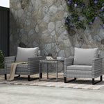 3pcs Rattan Bistro Set Glass Top Table And Chairs | Light Grey