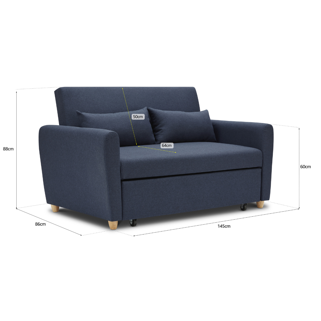 2-seater Pull Out Sofa Bed - Convertible Sleeper Sofa | Blue