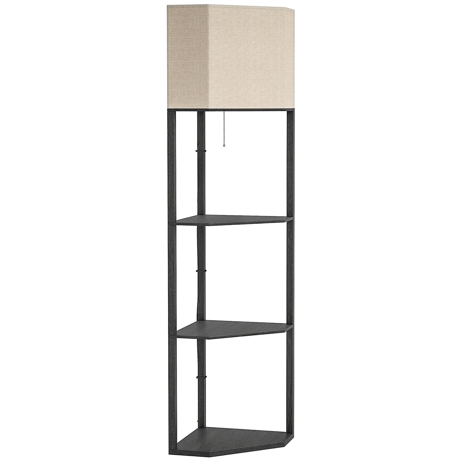 Corner Modern Floor Lamp With Shelves For Living Room | One Size | Black
