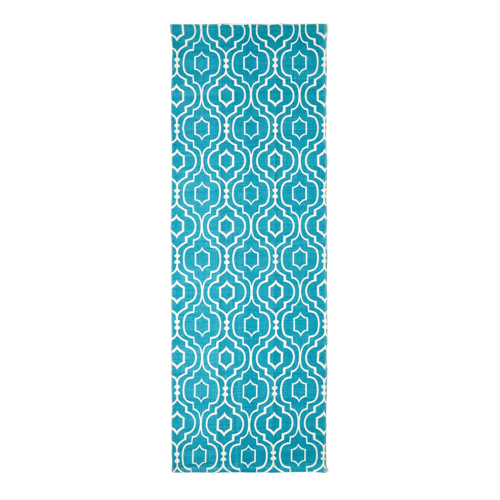 Riga 100% Cotton Printed Patterned Rug Hall Runner, 66 X 200 Cm | 200cm | Teal