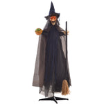 Halloween Witch With Broomstick Animatronic Prop With Light Up Eyes
