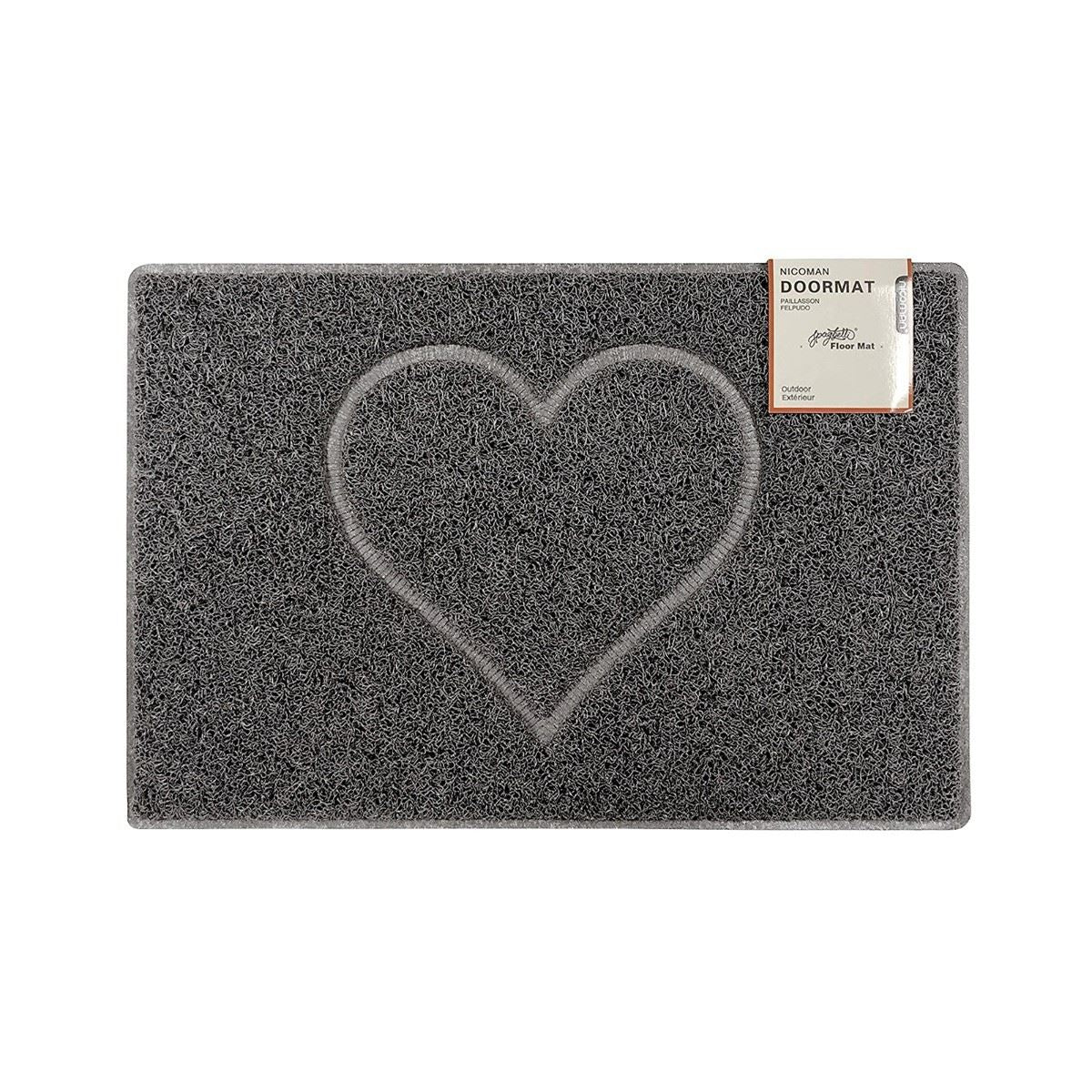 Heart Outdoor Embossed Doormat With Open Back | Medium | Grey