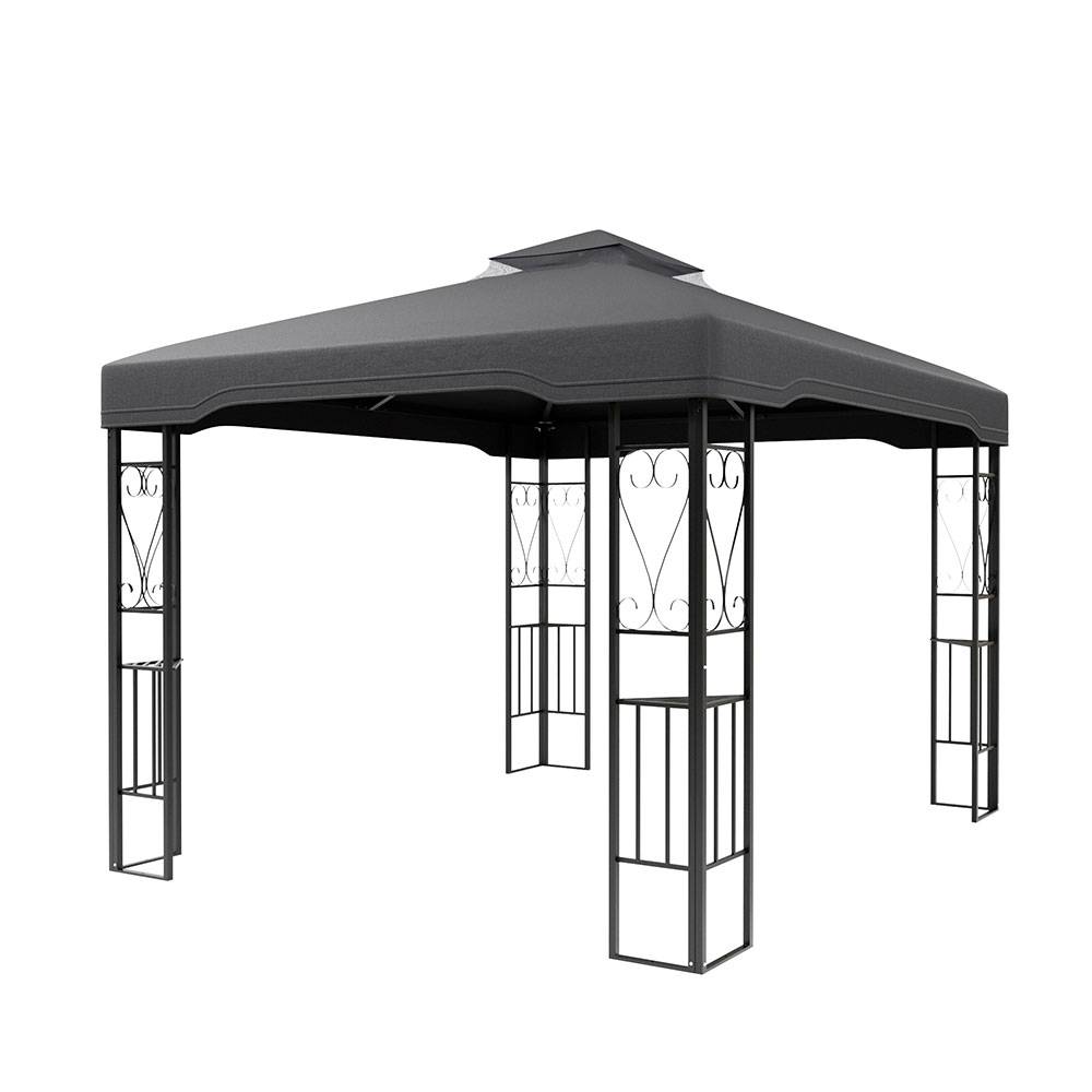 3.6 x 2.95m Outdoor Garden Gazebo with Netting, Heavy Duty Steel Patio Canopy Shelter with Ventilated Roof, Waterproof UV-Resistant Pergola Tent for Backyard