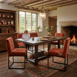 Set Of 2 Chenille Upholstered Dining Chairs With Black Metal Legs | Orange