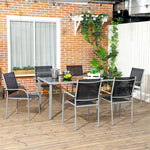 7 Piece Garden Dining Set, Steel Outdoor Table And Chairs | Black