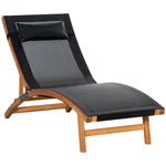 Wooden Sun Lounger W/ Adjustable Back - Black