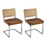Set Of 2 Rattan And Pu Leather Dining Chairs With Wooden Frame And Metal Legs – Vintage-style | Brown